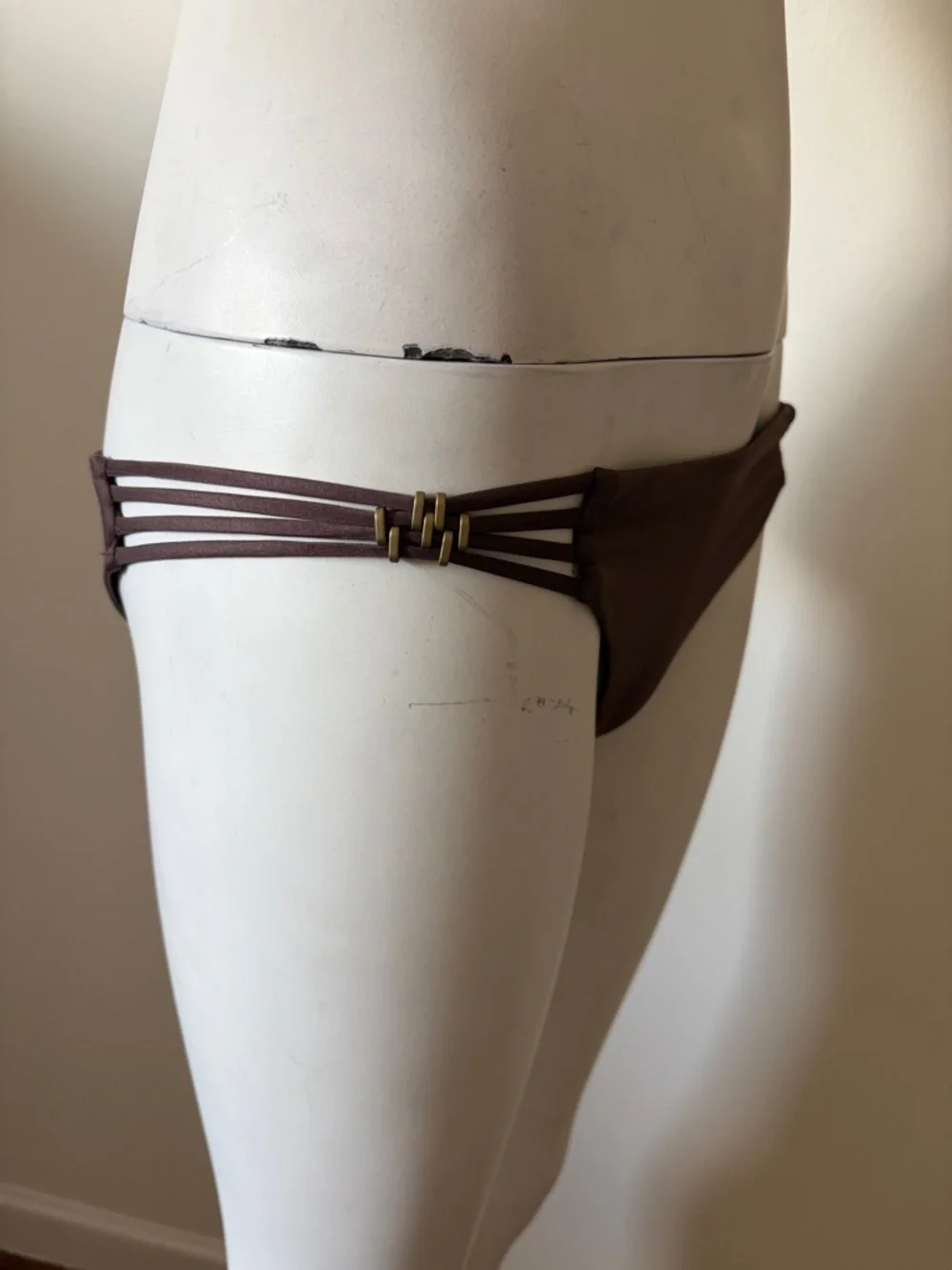 Vitamin A Chocolate Brown Bikini Bottoms with Gold Logo - Picture 2 of 6